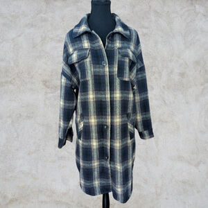 Women's Ci Sono Plaid Longline Shacket S Navy Beige